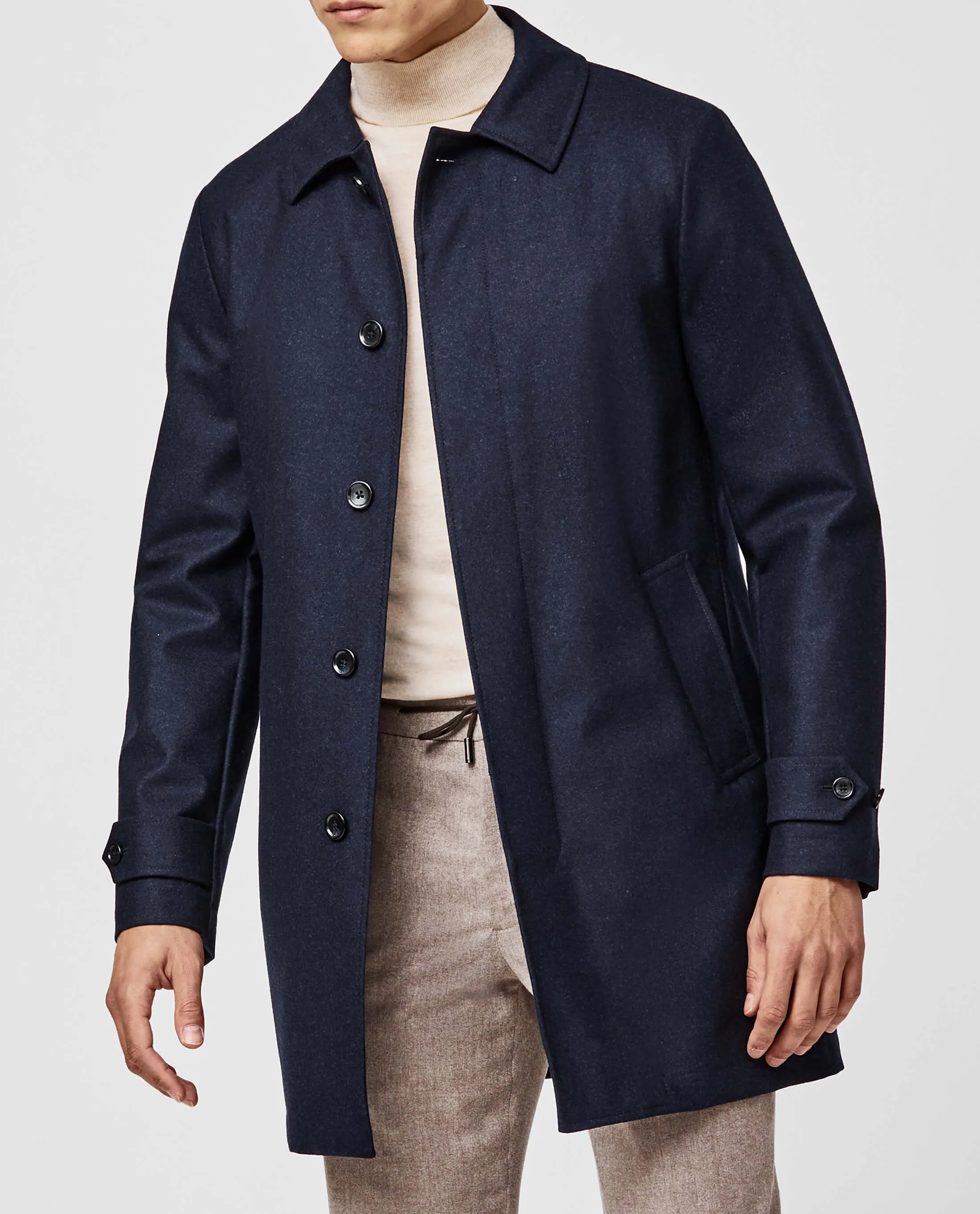 Barberis Canonico Dark Blue S120 Twill Bonded Wool Weather Tech Unconstructed Coat