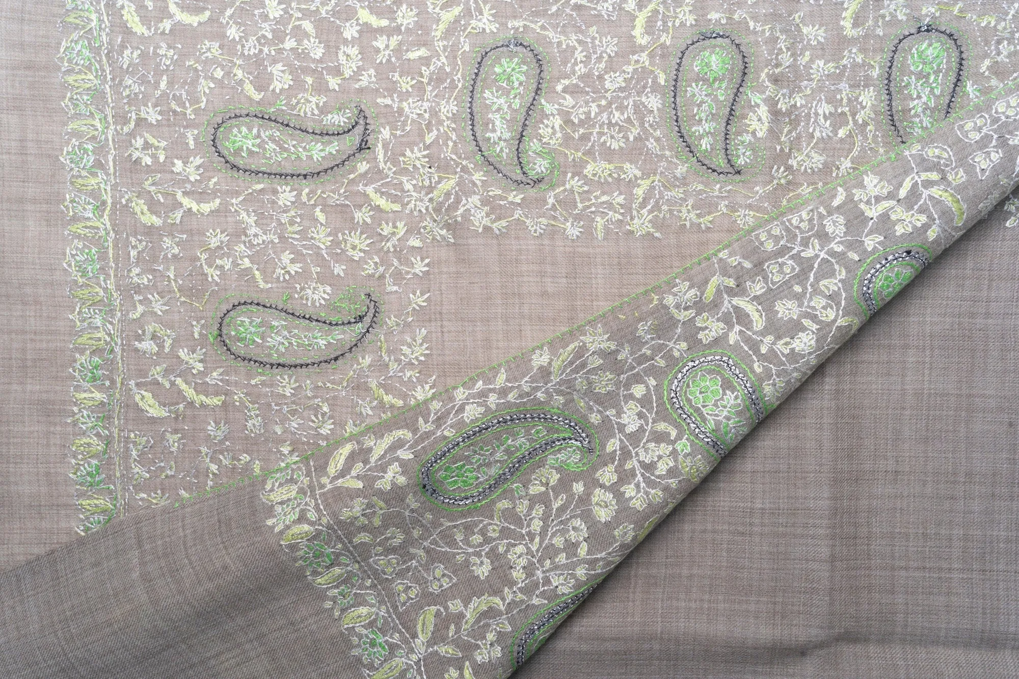 Spring Blossom Merino Wool Hand Embroidered Tilla & Sozni Shawl