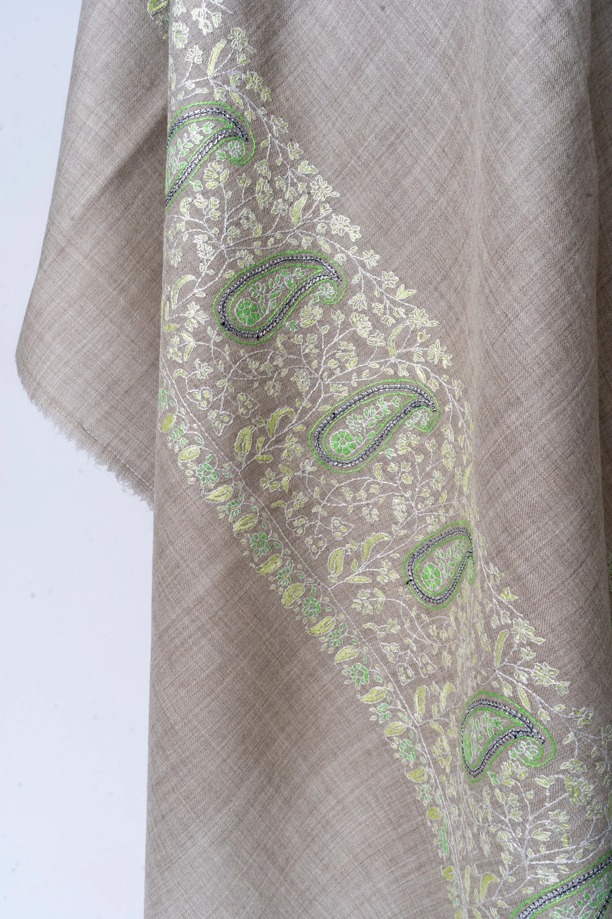 Spring Blossom Merino Wool Hand Embroidered Tilla & Sozni Shawl