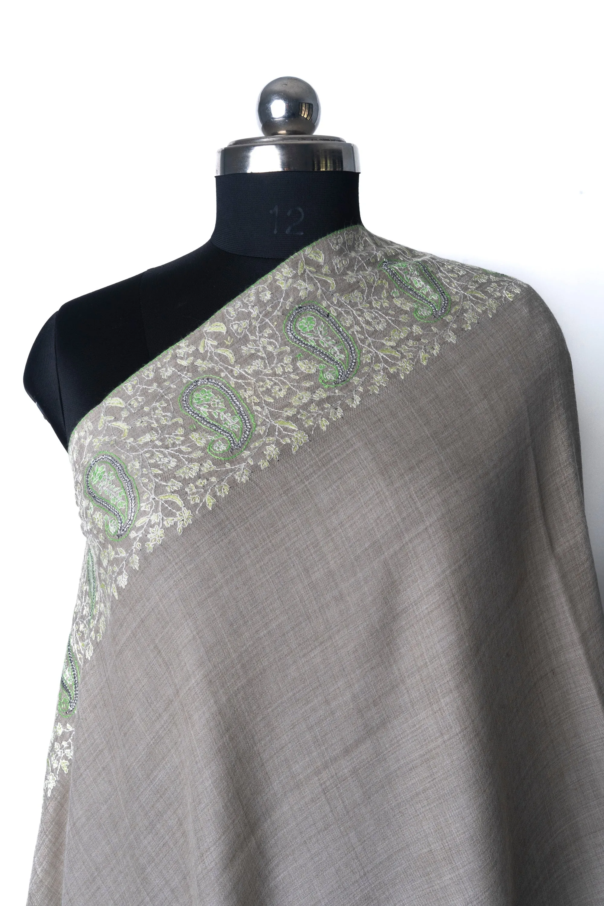 Spring Blossom Merino Wool Hand Embroidered Tilla & Sozni Shawl